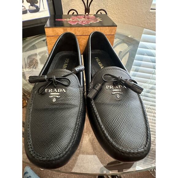 LUXURY PRADA DRIVER LOAFERS SLIPPERS SHOES 1DD036 BLACK EU38 US 8 Authentic - Picture 5 of 7